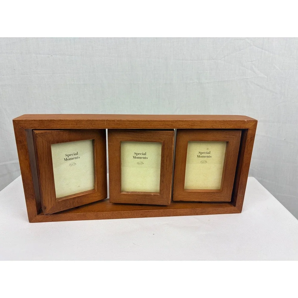 Special Moments Wood Rotating Triple Picture Frame Brown 3 Photo Swivel Display